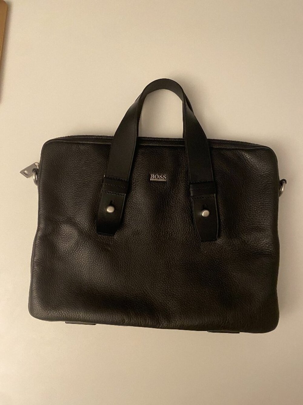 Hugo Boss 50248876 Black Pebbled Leather Business Tote Laptop Briefcase Bag